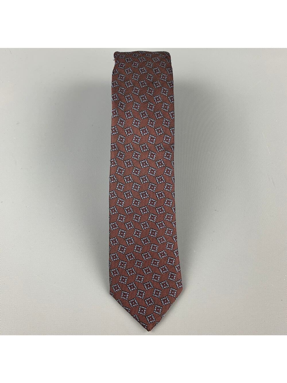 BURBERRY PRORSUM Brown Silk Print Skinny Tie